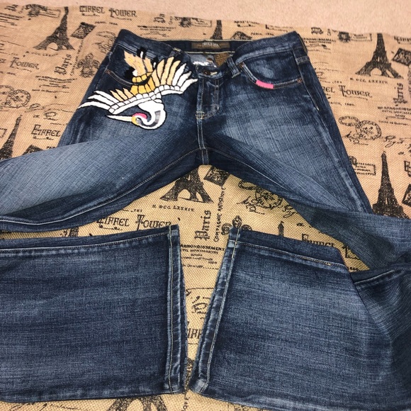 Switch USA Embroidered Bird Dark Wash Flare Bootcut Jean Size 27 - Picture 12 of 14